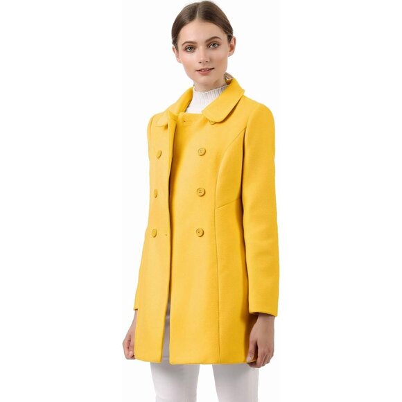 ✨Women's Yellow Peter Pan Collar Double Breasted Winter Long Trench Pea Coats